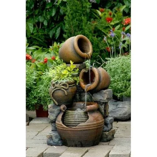 Jeco FCL055 Multi Pots Outdoor Water Fountain with Flower Pot