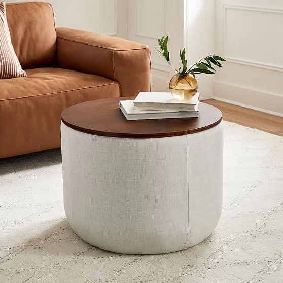 West Elm Upholstered Base Ottoman - Small, Performance Velvet, Ink Blue, Concealed Supports - Ottomans & Stools - Home Furnit