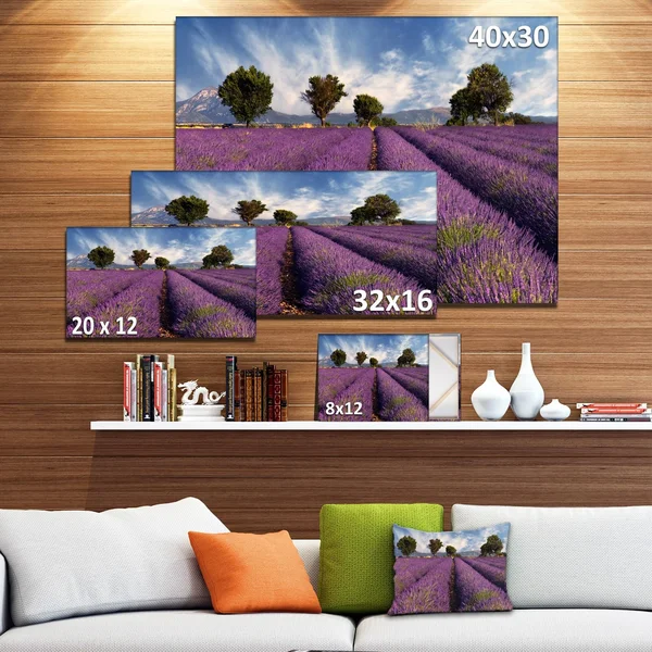 Design Art 'Lavender Field on Windy Afternoon' Photographic Print on Wrapped Canvas - Purple
