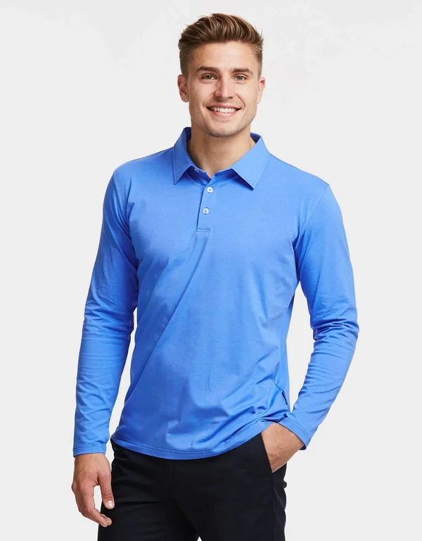 Sun Protective Long Sleeve Polo Shirt for Men UPF50+ - UV Protection Navy