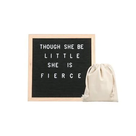 Letterboard 12 inch x 12 inch Felt Oak Framed with 340 Letters with Emojis, Black