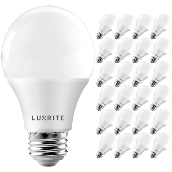 Luxrite A19 LED Bulb 60W Equivalent, 5000K Bright White, 800 Lumens, Dimmable, 9W, Enclosed Fixture Rated, Energy Star, E26 Base