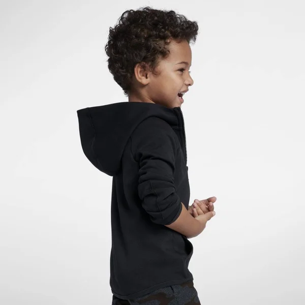 Nike Sportswear Tech Fleece Little Kids& Full-Zip Hoodie in Black, Size: 4, 86E312-023
