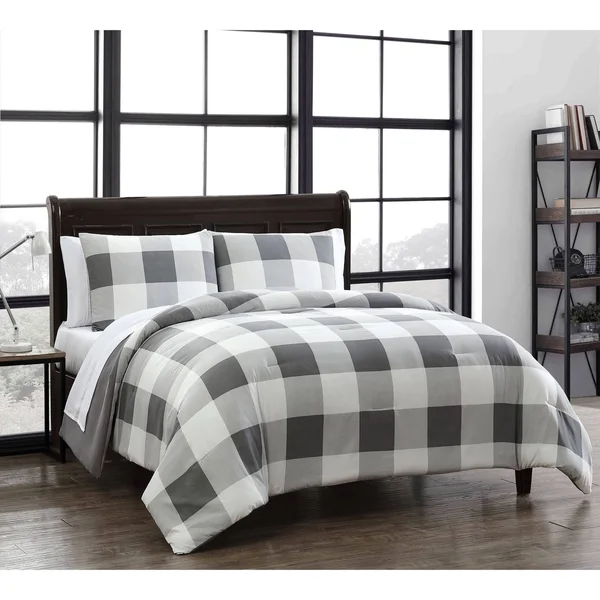 Twin 5pc Buffalo Plaid Quilt Set Gray/White - Geneva Home Fashion