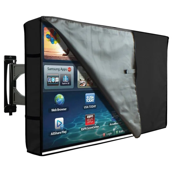Khomo Gear Outdoor TV Cover 40x22 - 42x22 inch Black with Clear Front Universal Weatherproof Protector
