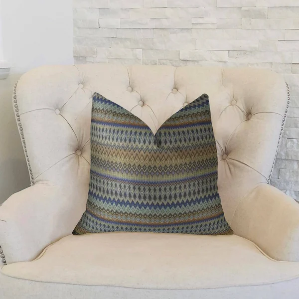 Plutus Zipline Navy Blue and Taupe Handmade Luxury Pillow 26x22L x26x22W