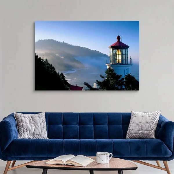 Oregon - View of Heceta Head Lighthouse in Early Morning Sun, Canvas Wall Art, 60x40, Great Big Canvas
