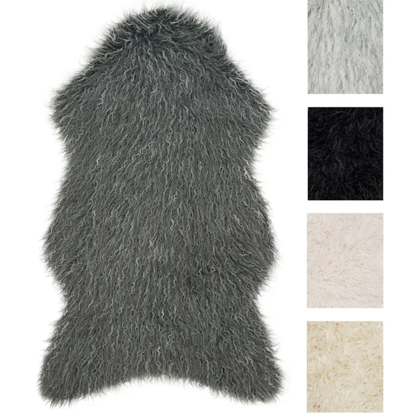 Alexander Home Rustic Faux Fur Shaped Curly Hair Shag Area Rug - Size: 3& x 5&, Beige