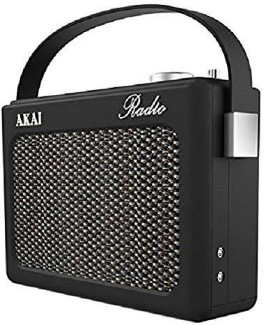 Akai AM/FM Vintage Retro Radio AM/FM Alarm Clock with LCD Screen and Snooze Function, Compatible with SD Card/USB/AUX - Black