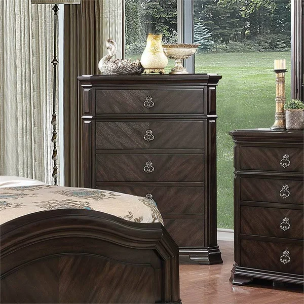 Furniture of America Efren Traditional 5-Drawer Wood Chest in Espresso