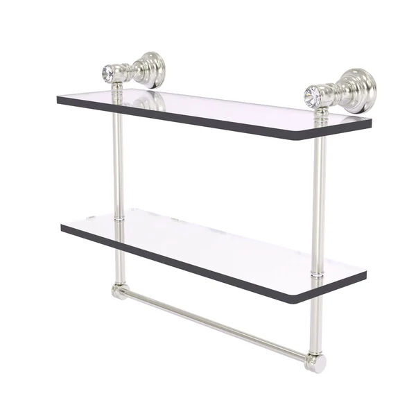 Carolina Crystal Collection Double Glass Shelf with Towel Bar - Satin Nickel - 16 inch