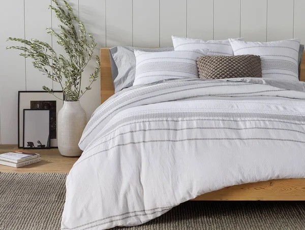 Coyuchi Rippled Stripe Organic Sham, Ivory with Black, Standard
