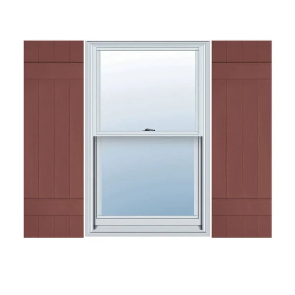 14x22W x 35x22H Lifetime Vinyl - Custom Four Board Joined (2 Batten), Board-n-Batten Shutters, w/Shutter-Loks (Per Pair), Burgund