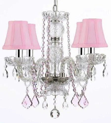 Crystal Chandelier Chandeliers Lighting with Pink Color Crystal and Pink Shades