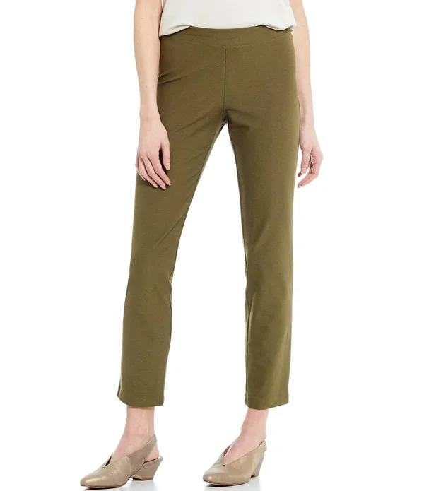 Eileen-Fisher Washable Stretch Crepe Slim Ankle Pants Olive, SM