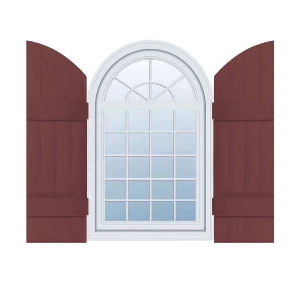 14 inchw x 49 inchh (42 inch Low Side) Lifetime Vinyl - Standard Four Board Joined w/ Archtop, Board-n-Batten Shutters, w/Install