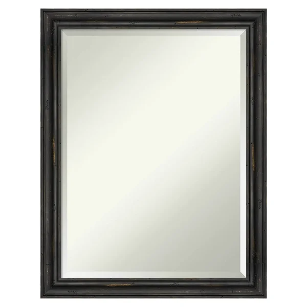 Amanti Art Narrow Rustic Black Pine 21x22 x 27x22 Framed Wall Mirror