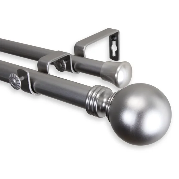Rod Desyne Home Decorative Globe Double Curtain Rod, Satin Nickel, 48x22 - 84x22