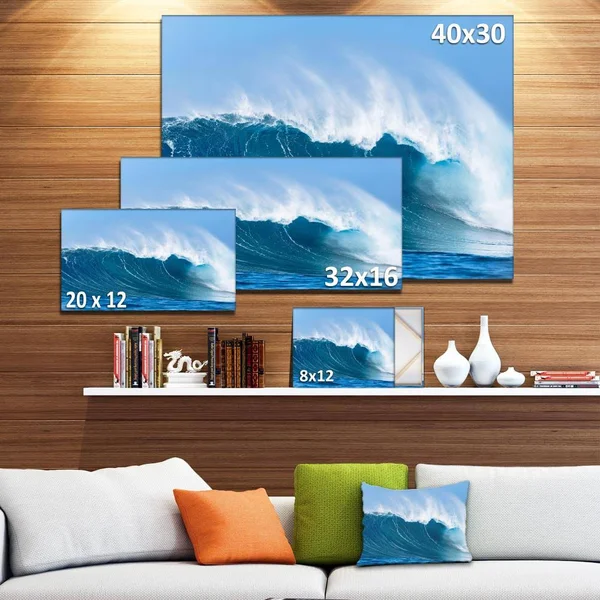 Designart - Sky Hitting Ocean Waves - Seascape Canvas Art Print - 20 in. Wide x 12 in. High