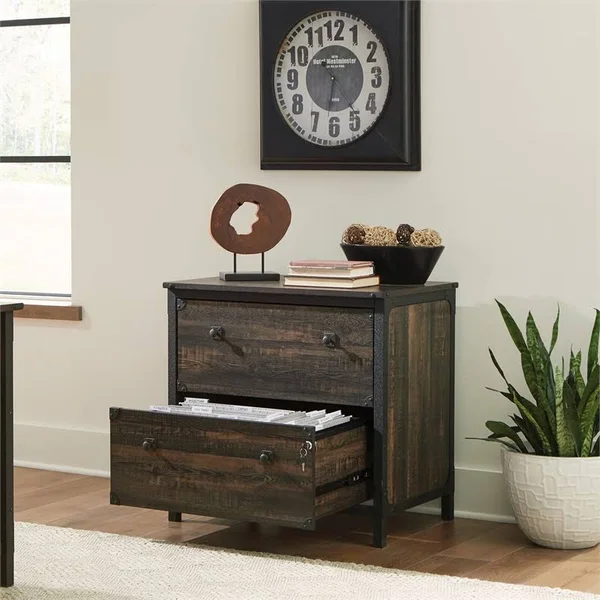 Sauder Steel River Lateral File in Engineered Wood-Carbon Oak - 427549