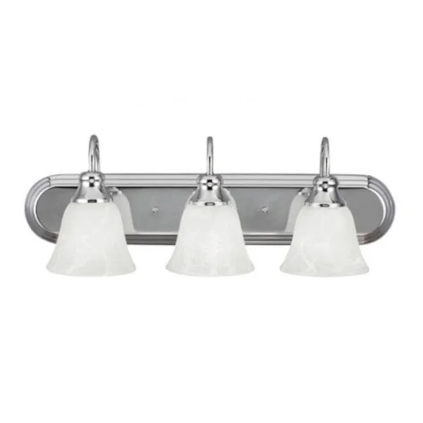 251 First Webster Three Light Bathroom Vanity Fixture w/ Alabaster Glass Shade in Chrome - Polished - Transitional, Bellacor 222