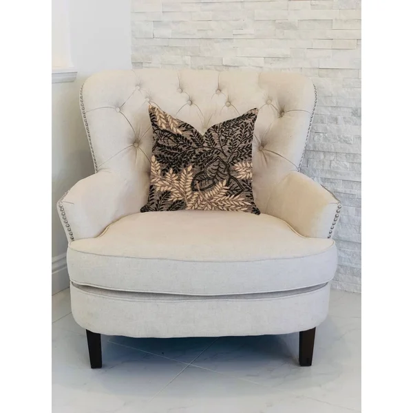 Plutus 20x22 x 20x22 Bonzai Ebony Floral Throw Pillow in Black and Brown