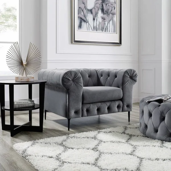 Corvus Prato Tufted Rolled Arm Chesterfield Sofa Chair - Navy Blue