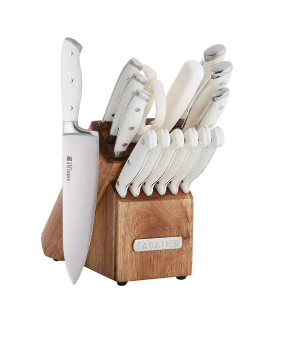 Sabatier Forged Triple Riveted Knife Block Set, 15-Piece, White