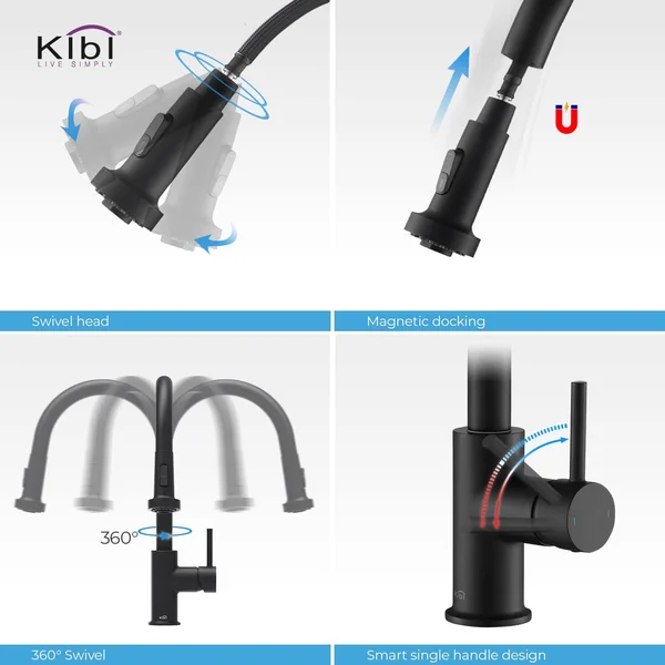 KIBI Brass Pull Down Kitchen Faucet with Sprayer & Soap Dispenser Brushed Nickel