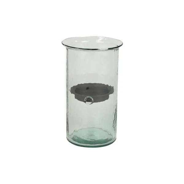 My Swanky Home Classic Medium 10 inch Tall Glass Hurricane Rustic Pillar Candle Holder Textured - 6" x 10"