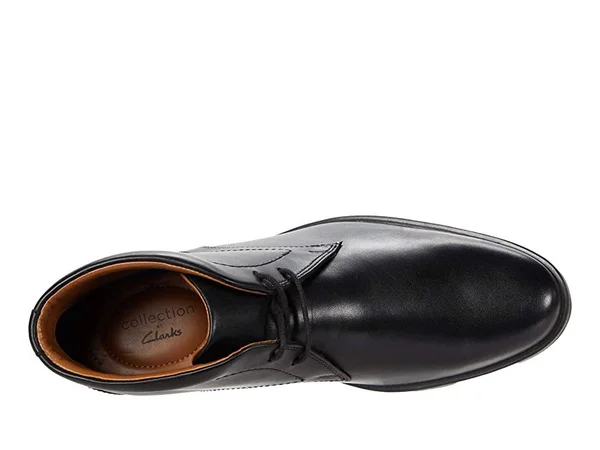 Clarks Whiddon Mid Mens Leather Waterproof Chukka Boots, Black