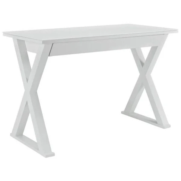 Pemberly Row Glass Top Writing Desk in White