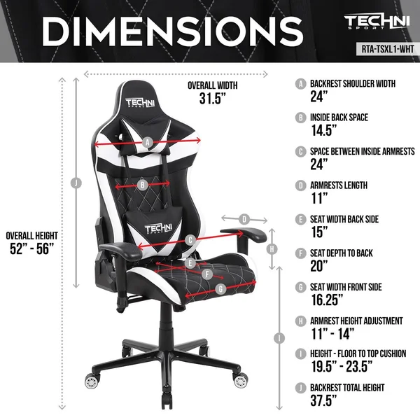Techni Sport White Ergonomic High Back Video Gaming Chair