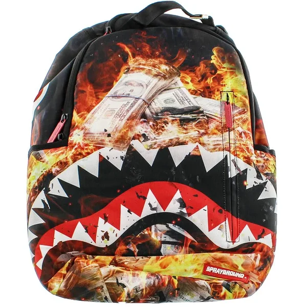 Sprayground Fire Money Shark Backpack - 18" x 6" x 11.5"
