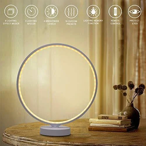 SUNY 7 Colors Dimmable Bedroom Nightstand Lamps, 6 Lighting Effect Modes LED Bedside Lamp Warm Light Modern Circle Table Lamp