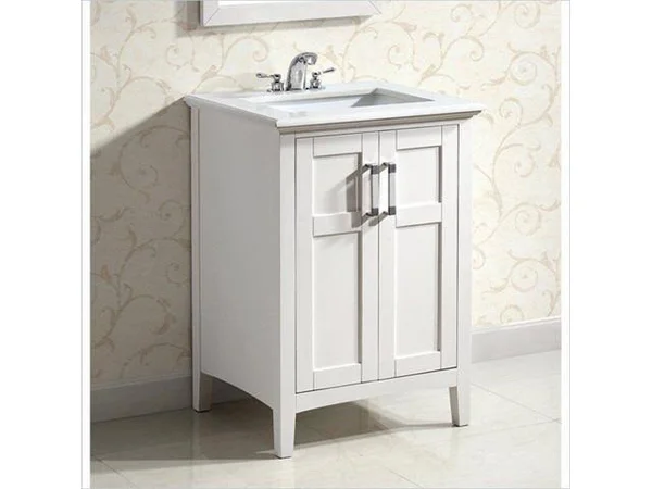 Simpli Home Winston 24 inch Bath Vanity in Soft White with White Quartz Marble Top