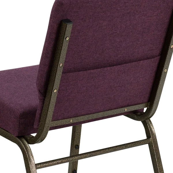 Hercules Series 21&&W Stacking Church Chair Plum Fabric/Gold Vein Frame