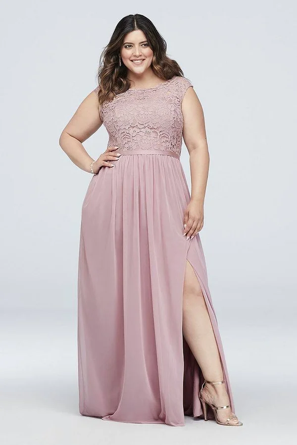 David&s Bridal Long Bridesmaid Dress with Lace Bodice - Marine (Blue), 30