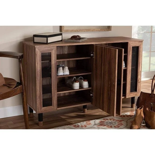 2 Door Valina Wood Entryway Shoe Storage Cabinet with Screen Inserts Brown - Baxton Studio