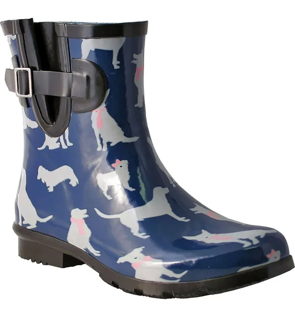 Nomad Women's Droplet Rain Boot, Size: 7, Navy/White Dogs