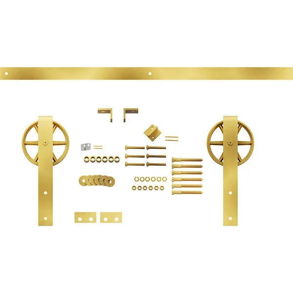 Premium Wagon Wheel Strap Barn Door Hardware Set w/ 5& 4x22 Track for 1 3/8x22 Doors, Jacob&s Gold