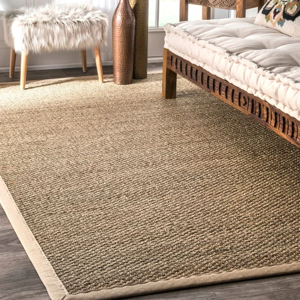 nuLOOM Handmade Fiber Cotton Border Seagrass Area Rug - 8& Square - Beige