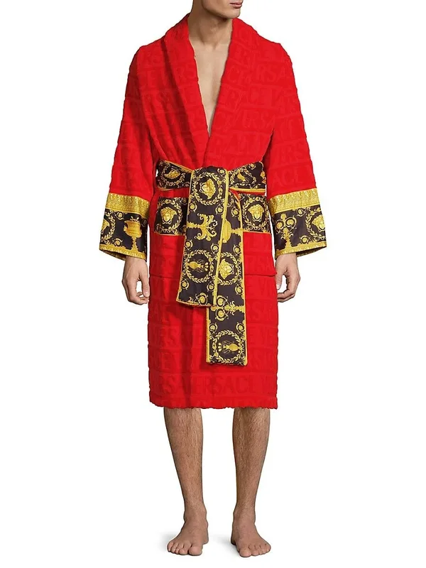 Versace Men's Barocco Sleeve Robe White