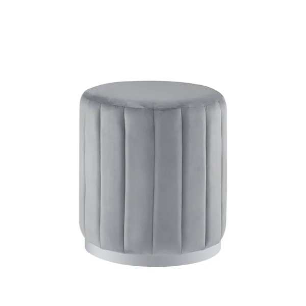 Nicole Miller Morriska Channel Tufted Round Ottoman - Grey/Silver Velvet