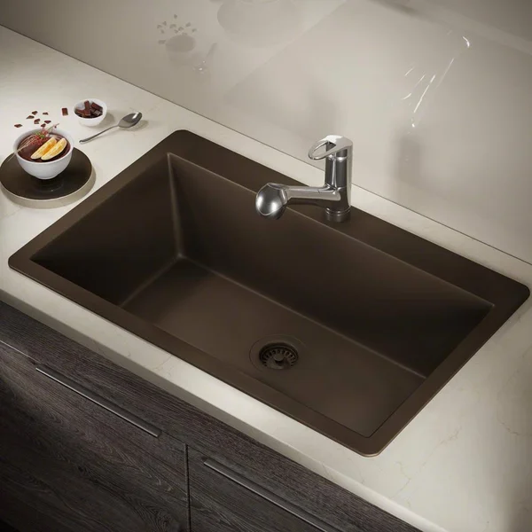 Mr Direct T848 Topmount Large Single Bowl Kitchen Sink, Mocha, Colored STRAINER