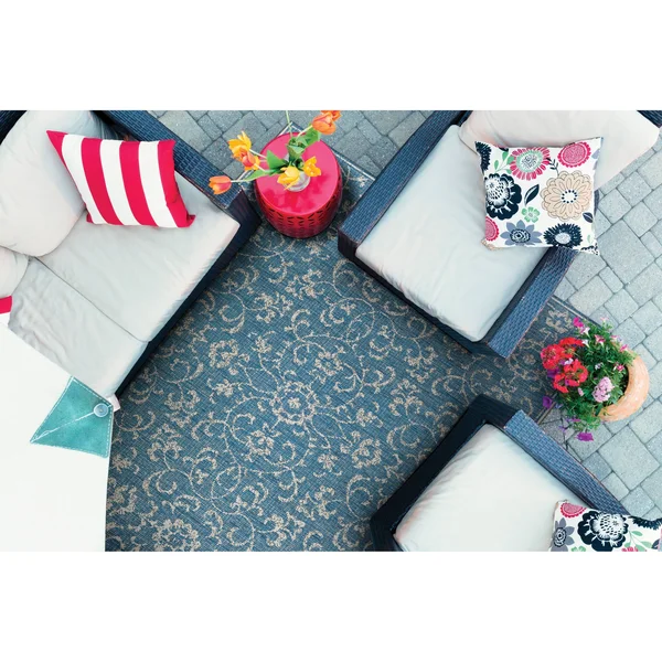 Dream Decor Rugs Carriage House Morning Glory/Navy-Ivory Indoor/Outdoor Area Rug - 5&10 x 9&2, Beige