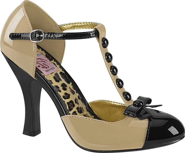 Pin Up Couture - Womens Smitten-10 Heels Cream Black, Size-10