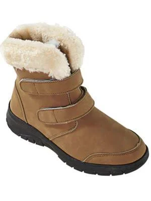 Haband Womens Fleece-Lined Boots with Faux Fur Collar, Chestnut, Size 8 Medium, M