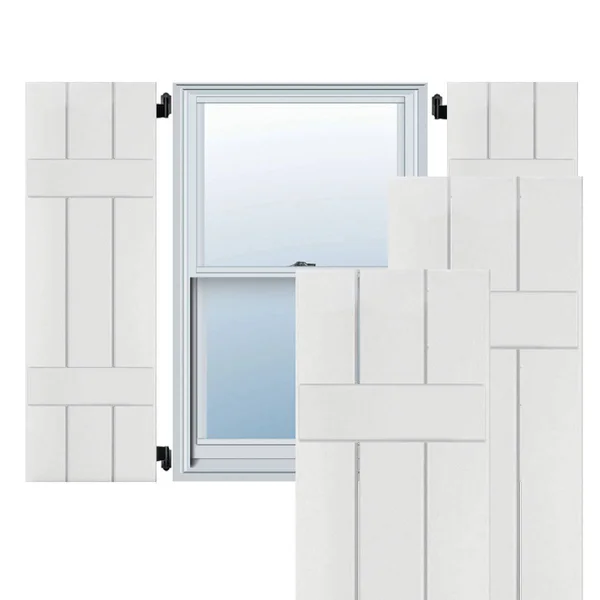Ekena Millwork 12x22 x 55x22 Exterior Three Board (2 Batten) Real Wood Cedar Board-n-Batten Shutters (Per Pair) - Primed