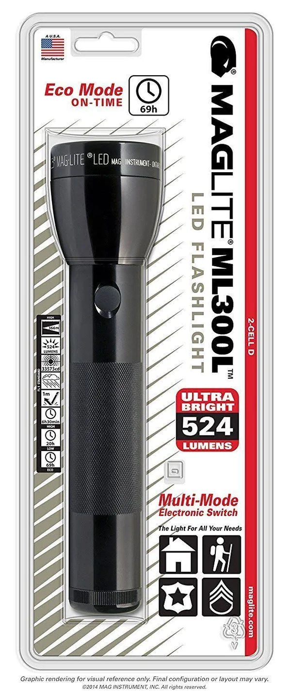 Maglite ML300L LED 2-Cell D Flashlight Black